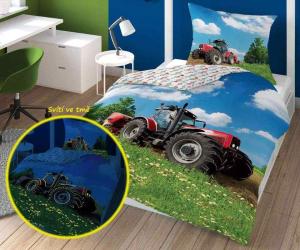 Povlečení Traktor na louce svítící , Barva - Modrá , Rozměr textilu - 140x200