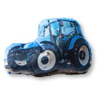 Tvarovaný mikroplyšový polštářek Traktor modrý , Barva - Modrá