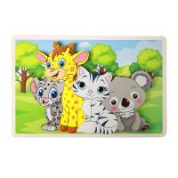 Dřevěné puzzle zvířátka , Barva - Barevná
