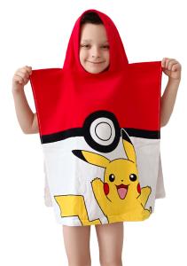 pončo Pokémon Pokéball a Pikachu , Barva - Bielo-červená , Rozměr textilu - 50x115