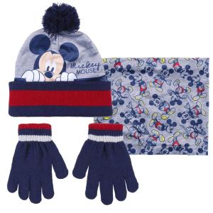 Súprava čiapky, nákrčník a rukavice Mickey , Velikost čepice - Uni , Barva - Modro-šedá
