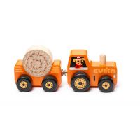 Traktor s vlekom - drevená skladačka s magnetom , Barva - Oranžová